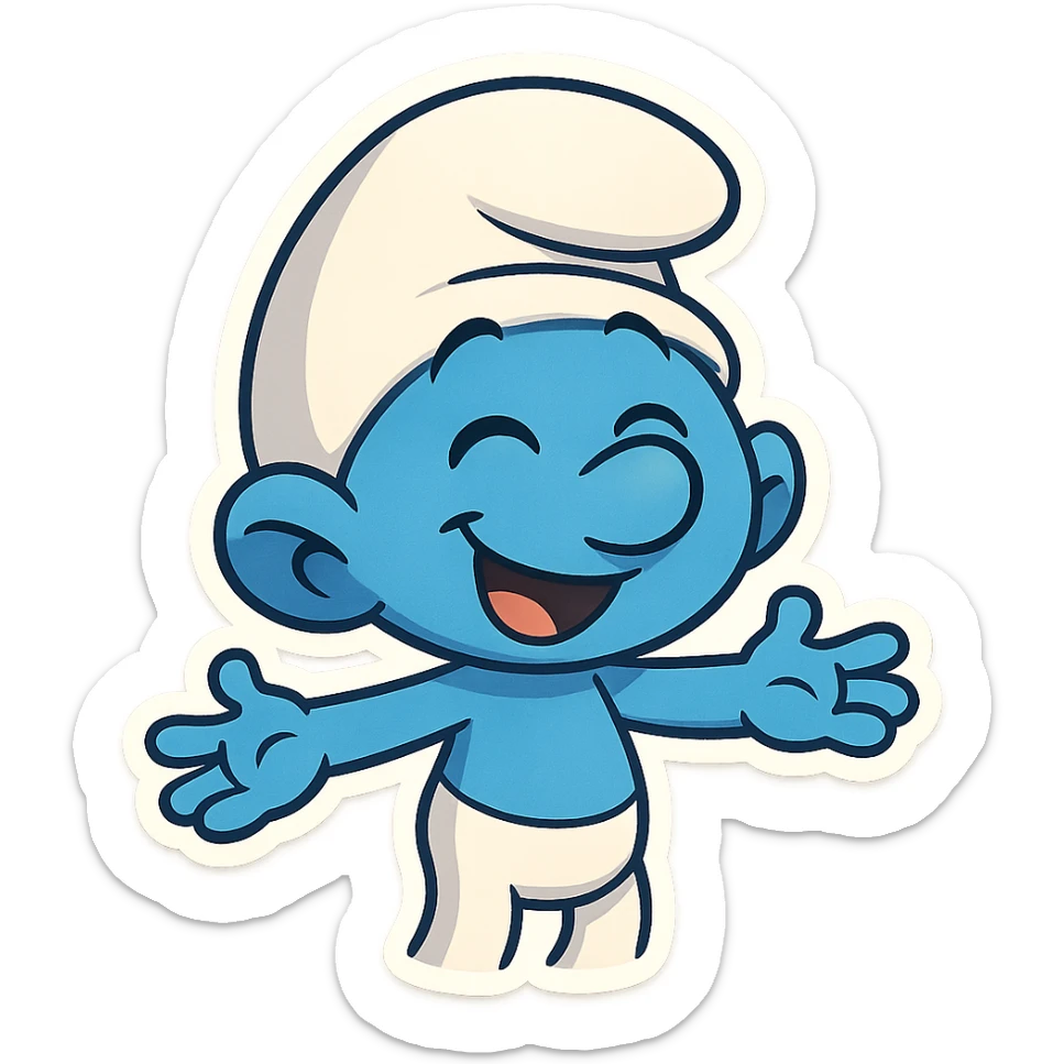 blue, cheerful character from The Smurfs in classic cartoon style emoji sticker