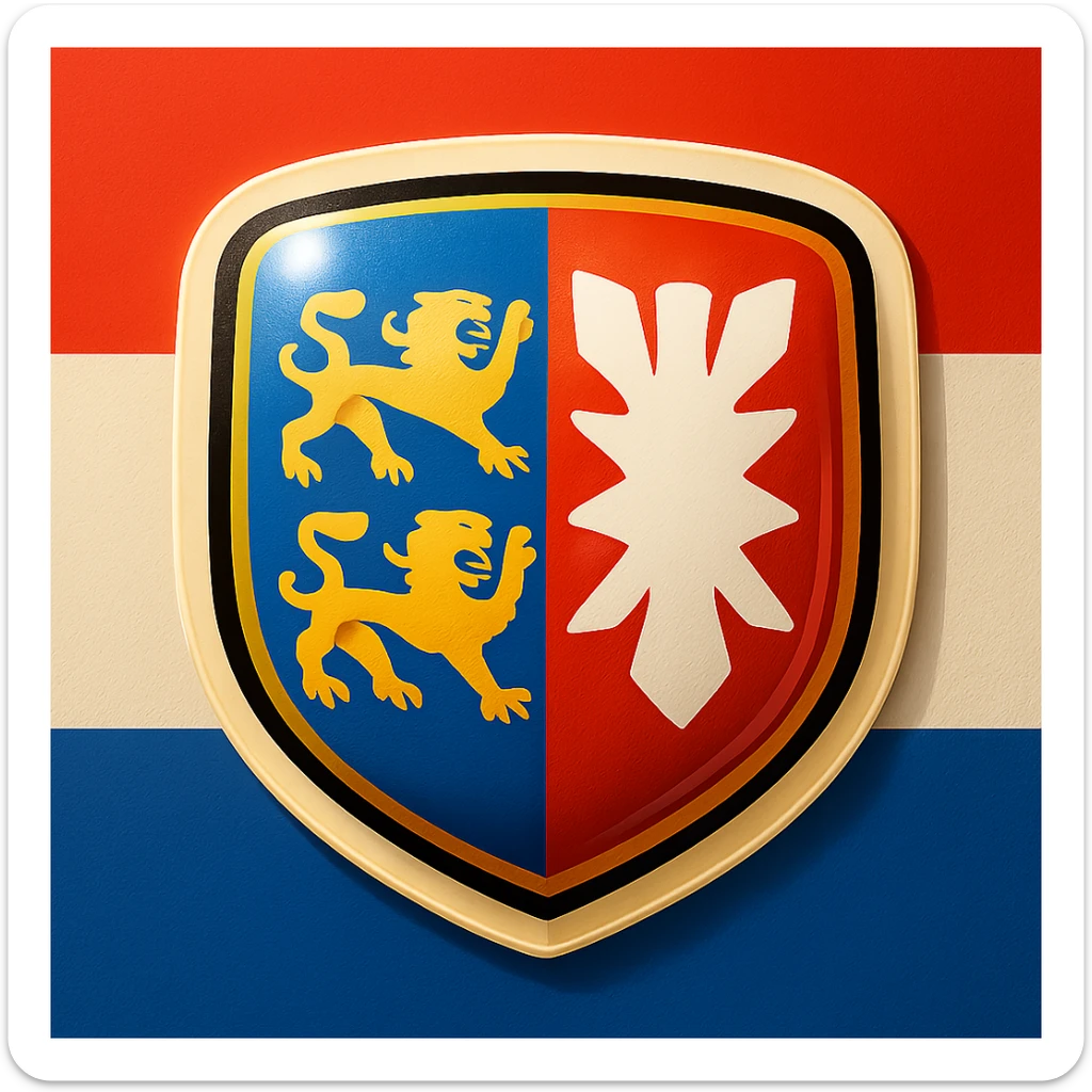 emoji of the Schleswig-Holstein shield with two lions and nettle leaf, less cartoonish, with the Schleswig-Holstein flag as background, no text sticker