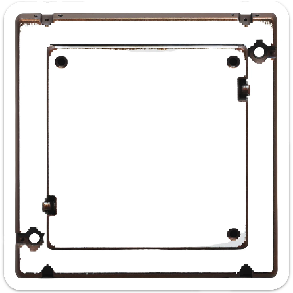 Industrial metal wall block, color #334155 with metallic highlights, metal plate texture with 4 rivets/bolts in corners, slight metallic sheen, solid and indestructible appearance, 32x32 pixels sticker