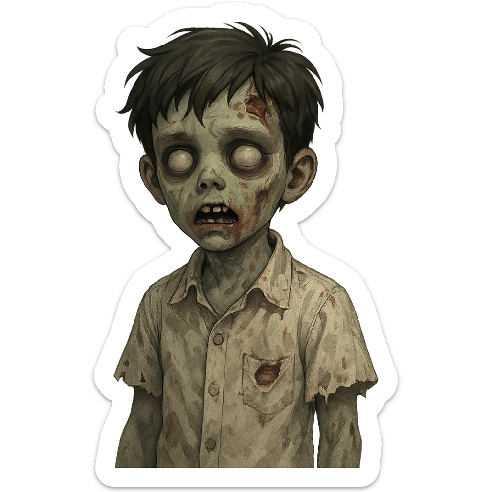 boy zombie with dark hair and white shirt, variation 1 sticker