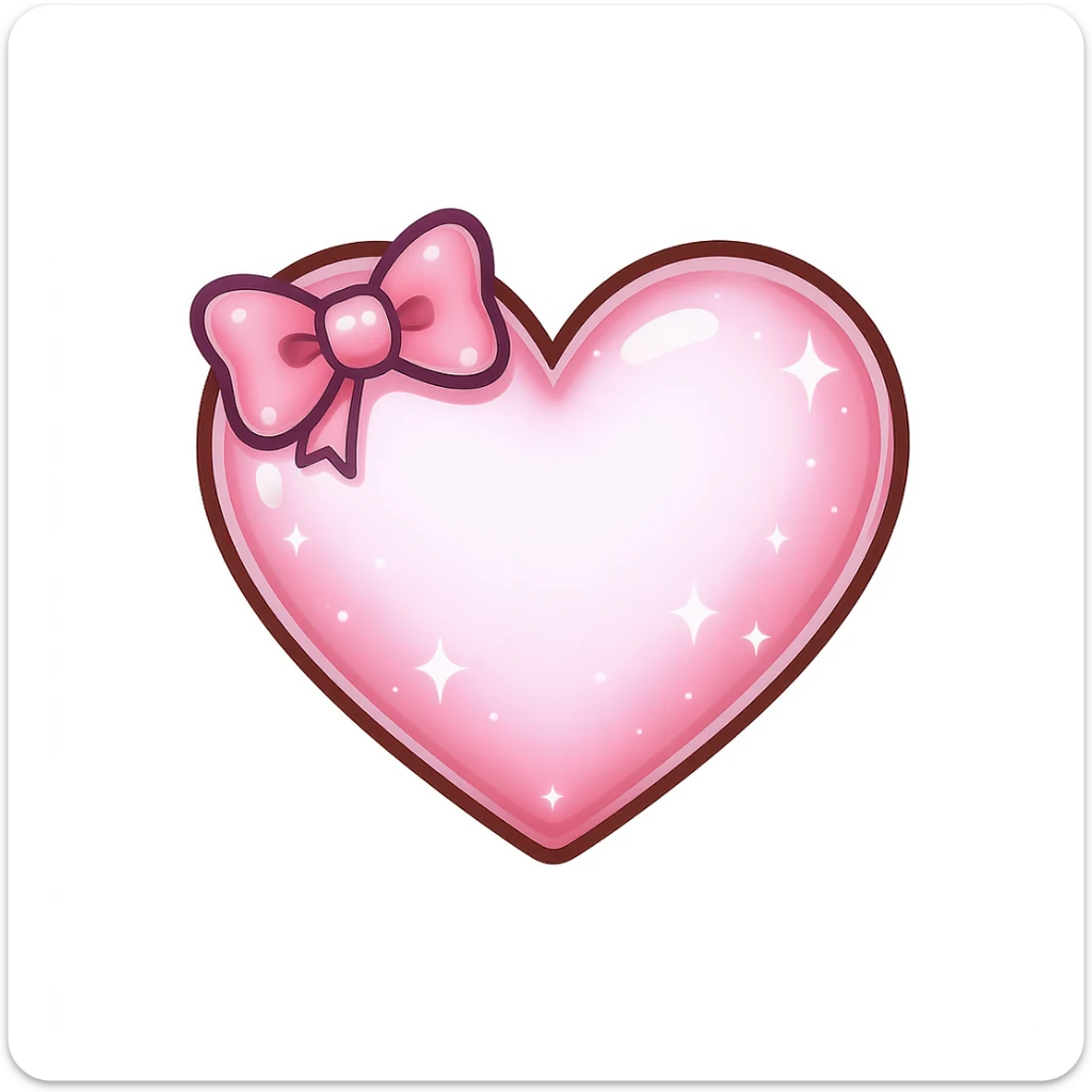 cute and shiny heart emoji with a bow accent, no background sticker
