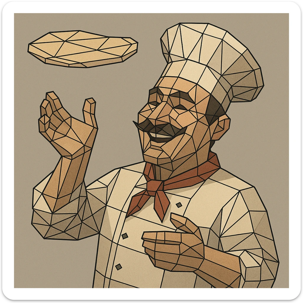 smiling Italian chef spinning pizza dough sticker