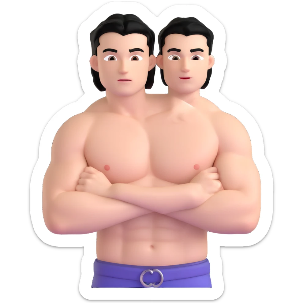 young white man with black hair, muscular, shirtless with prominent nipple piercings, nipple rings sticker