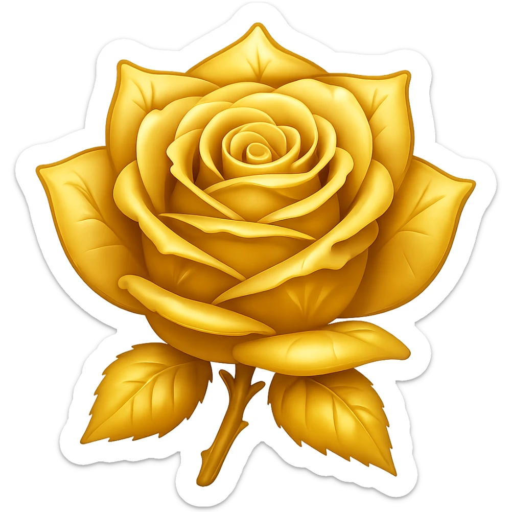 Make the ice rose look gold in the style of an emoji, with no background. sticker
