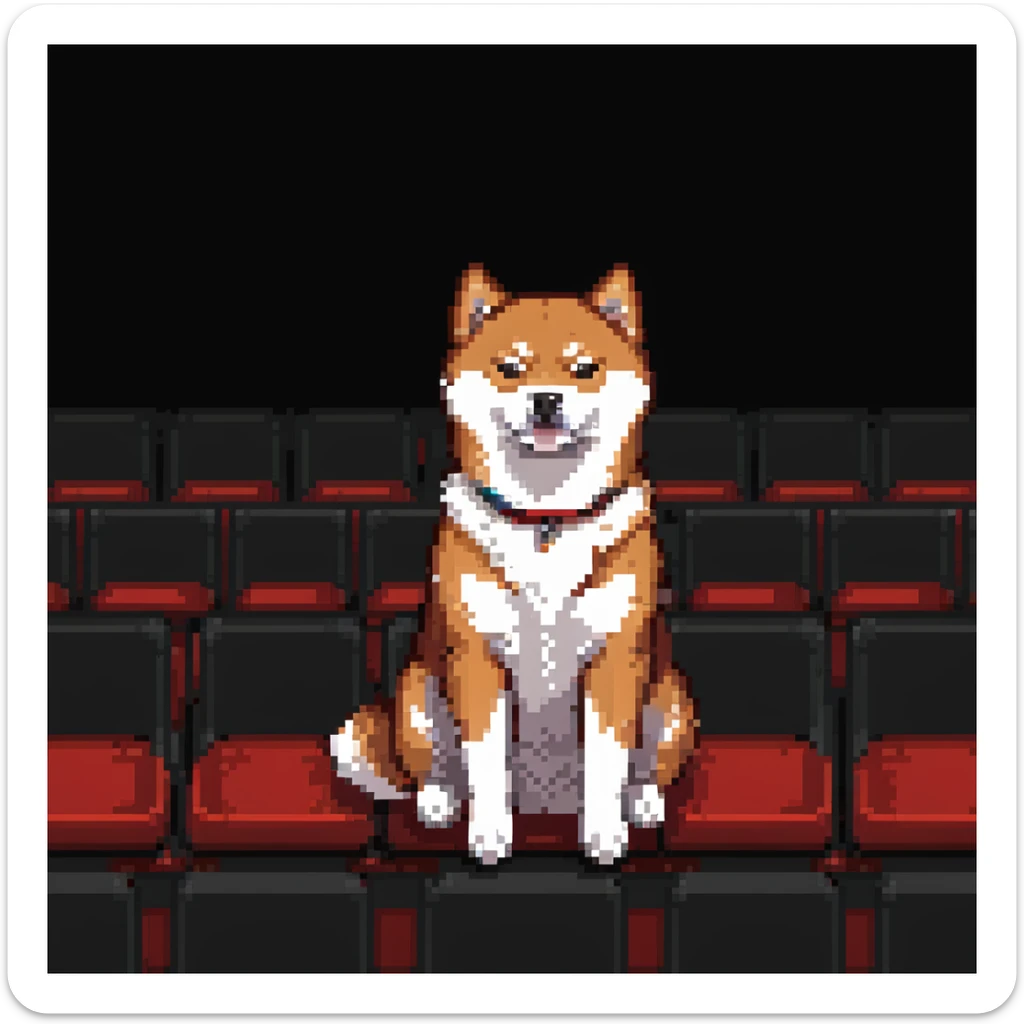 Shiba Inu sitting in a movie theater with red seats in the background, variation 3 sticker