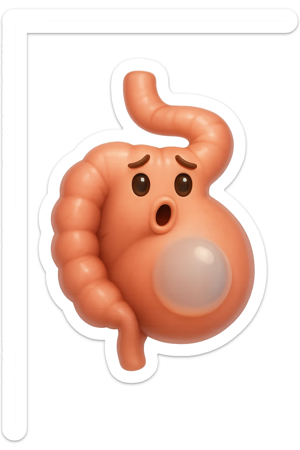 emoji stile iphone di un intestino che ingoia una nuvoletta di aria ben visibile e gli si gonfia la pancia, non fargli il naso, iperrealistico 4k sticker