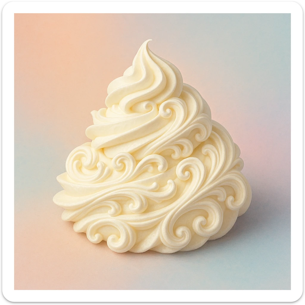 chantilly, ornate swirl of cream, pastel background, dessert topping sticker
