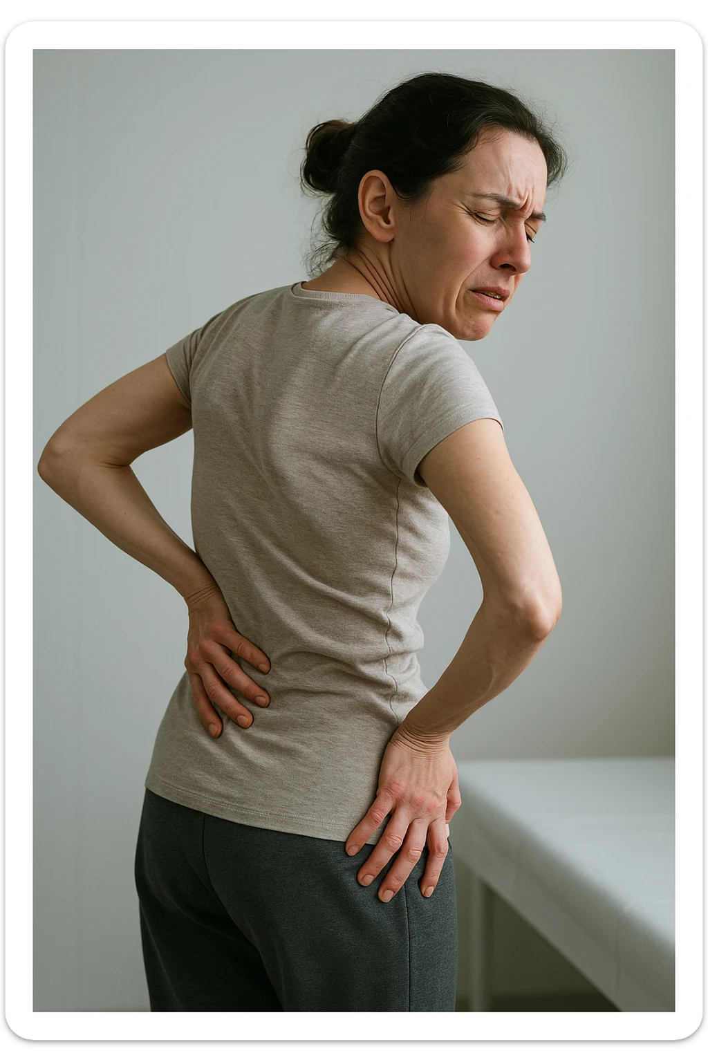 Donna con scoliosi dolorante perchè non ha mobilità a causa di essa sticker