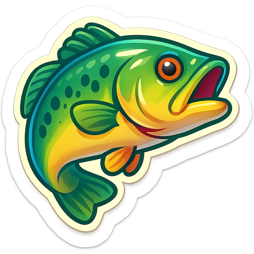 bass fish, emoji style, bright colors, Twitter Emoji Stickers look sticker