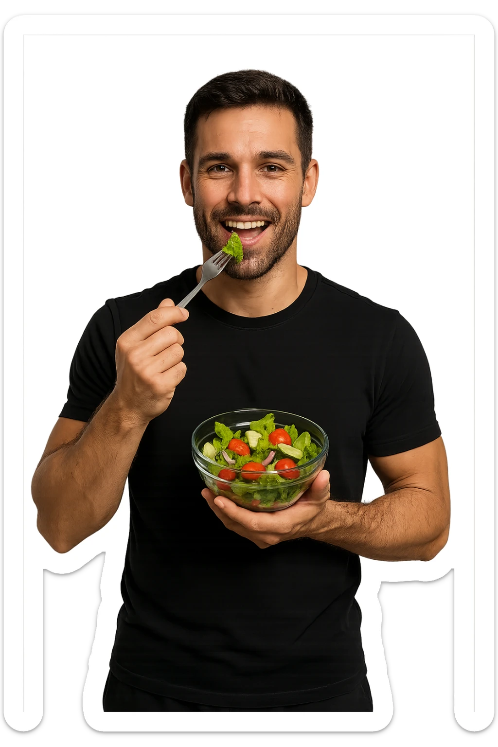 UOMO FITNESS CHE MANGIA INSALATA IN POSA FRONTALE sticker