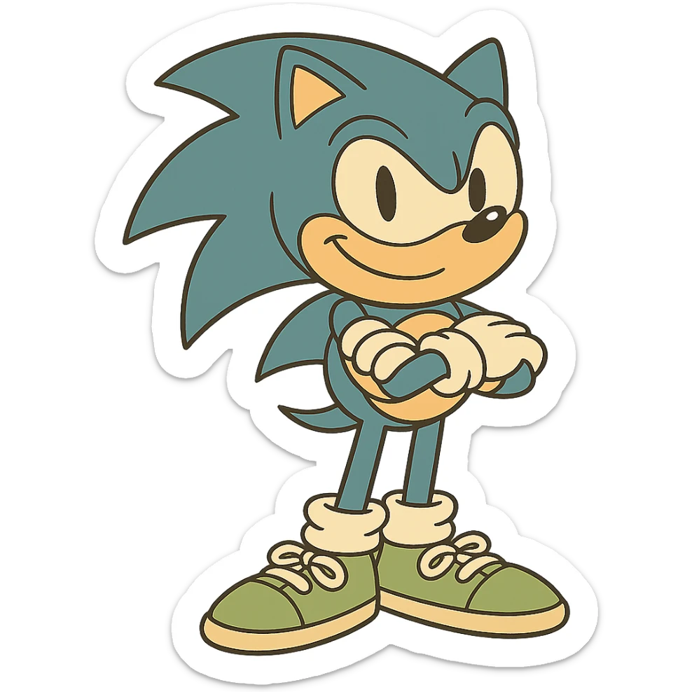 Change Sonic’s shoes to green sneakers with white laces, keep the flat toon style, no background. sticker