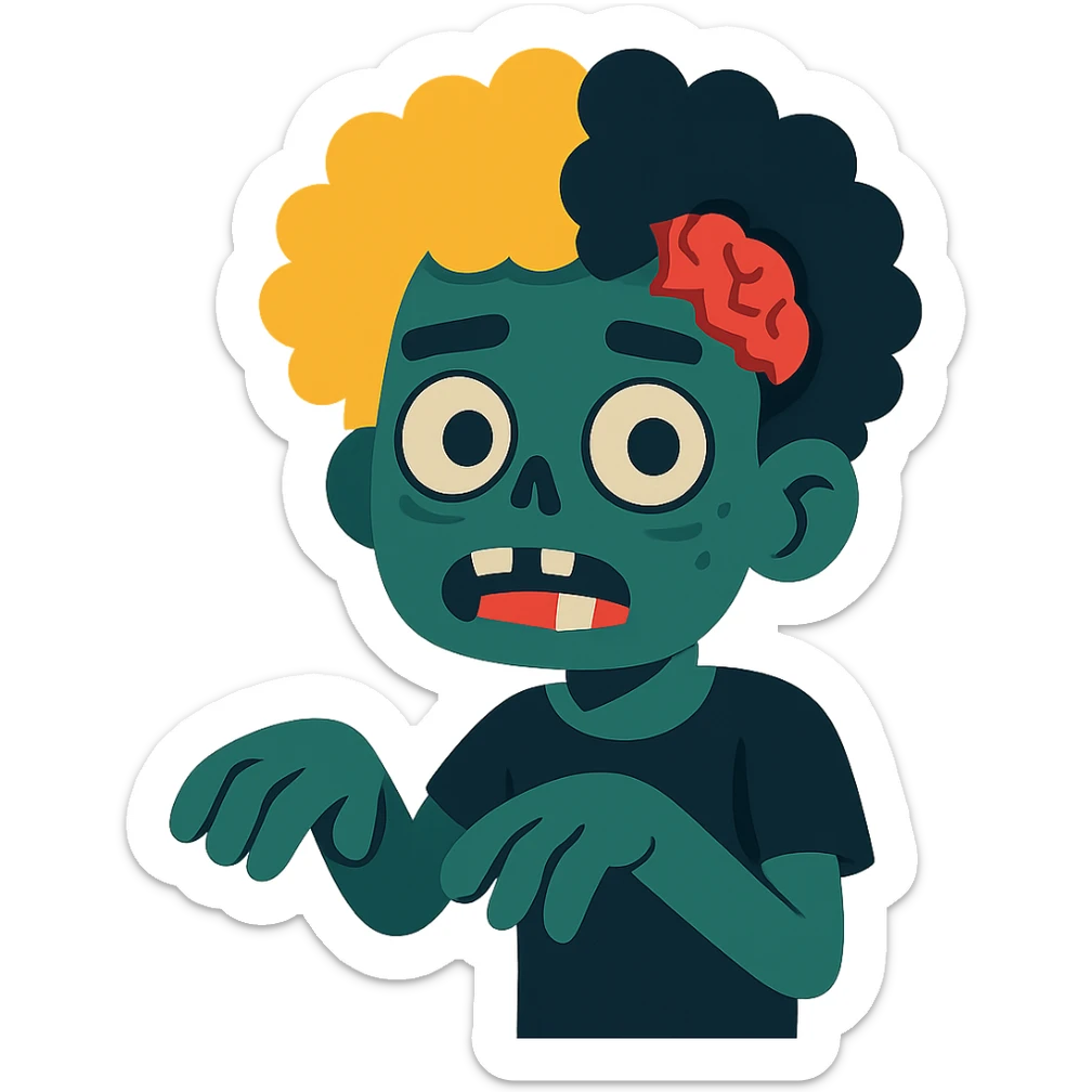 African American zombie boy with half blonde half black Afro hairstyle and black shirt sticker