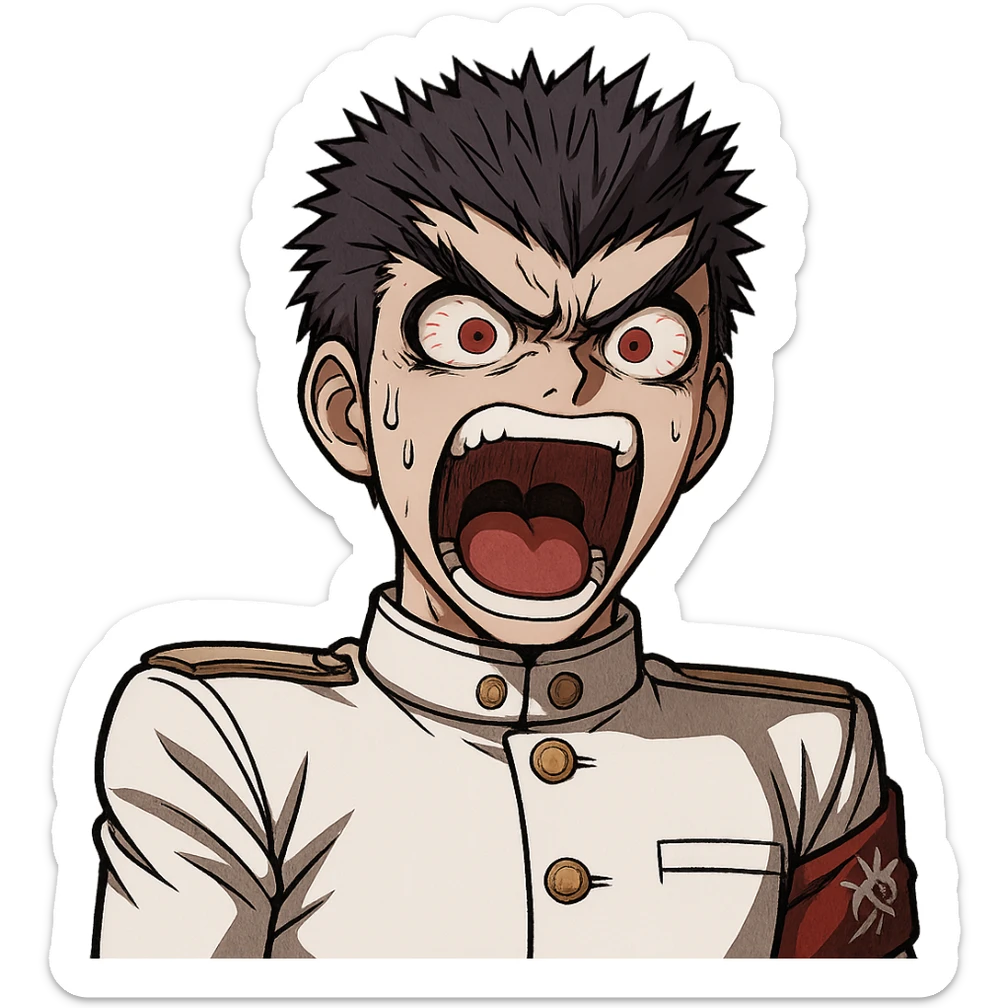 Danganronpa style emoji of Kiyotaka Ishimaru who screams loudly sticker