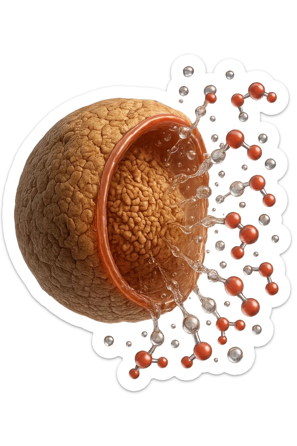 cellula di glicogeno in italiano che si svuota di acqua, iperrealistica 4k sticker