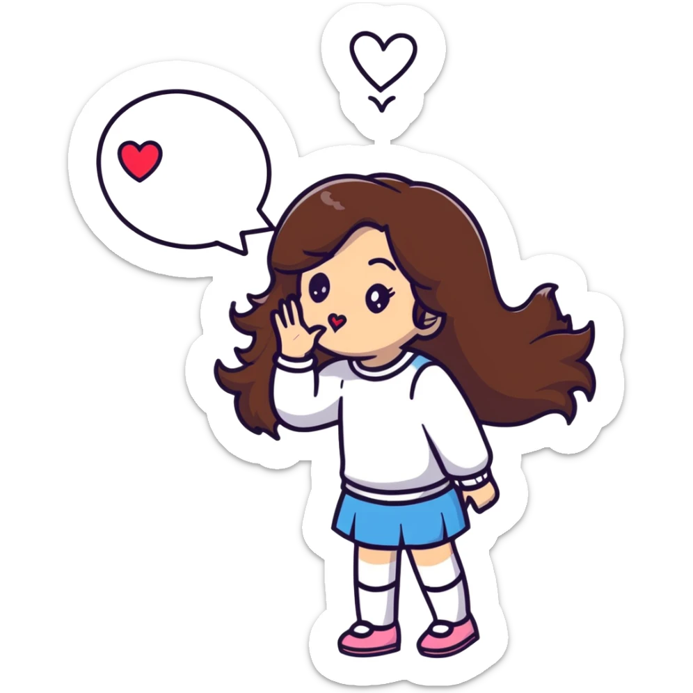 girl with long brown hair blowing a heart kiss sticker