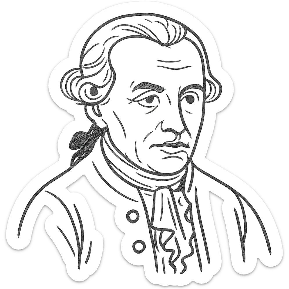 Rectify the mouth to look more natural and accurate in the hand-drawn black outline sketch style of the famous portrait of Immanuel Kant. Keep no fill, only outlines, no background, and no text. sticker