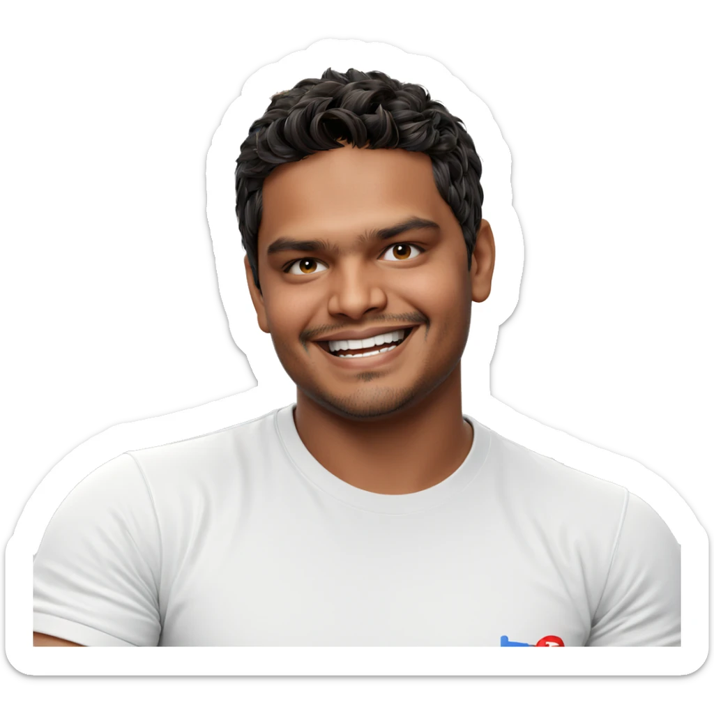 smiling boy in white shirt sticker
