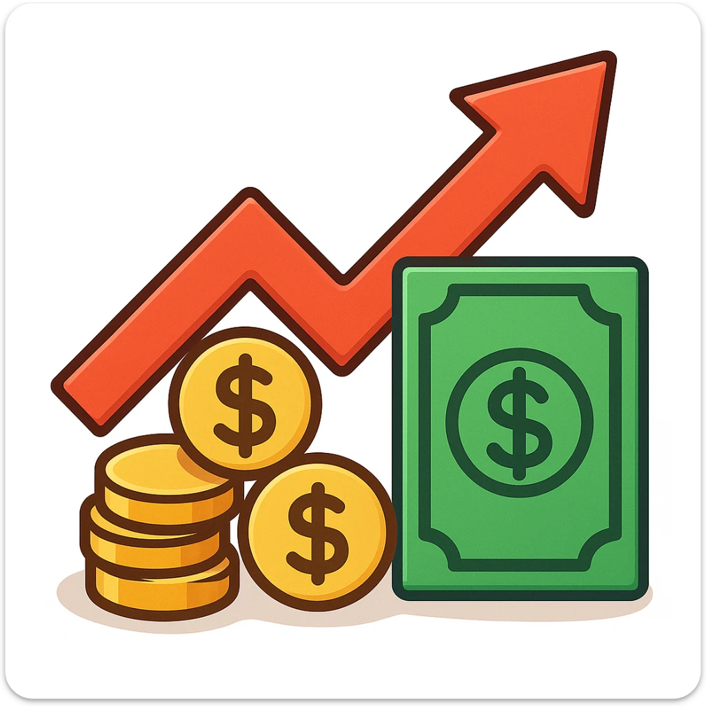 investment concept with upward arrow and money in classic apple emoji style sticker