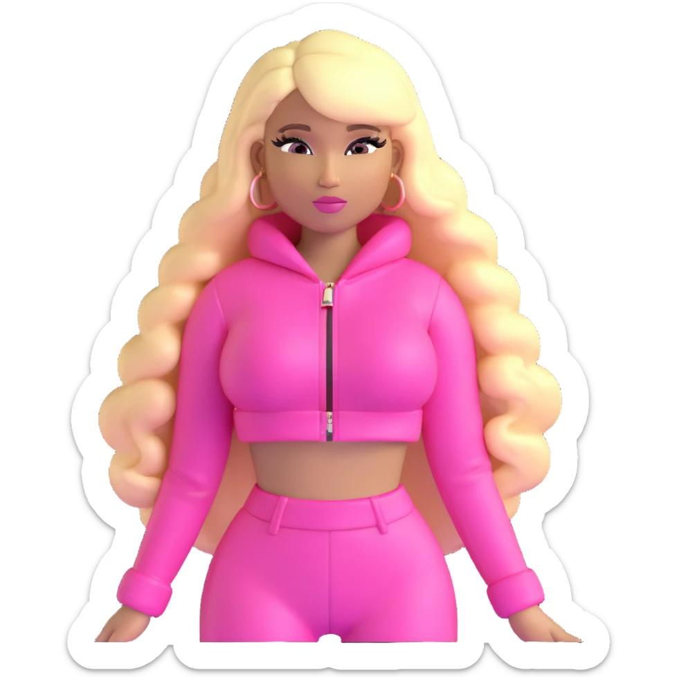 Nicki Minaj wearing a pink outfit with hair that is half blonde and half pink sticker