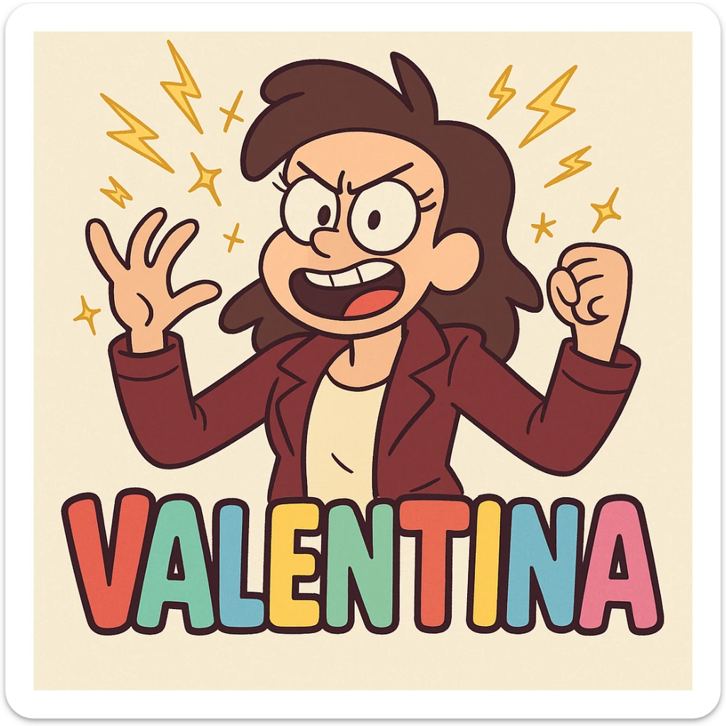 Add electric sparkles and the name 'Valentina' in a colorful cartoon style. sticker