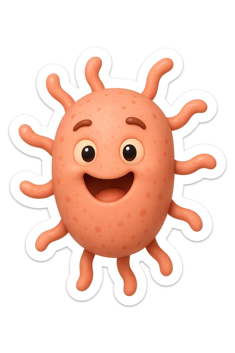 EMOJI STILE IPHONE DI 6 
BATTERI INTESTINALI ROSA SALMONE FELICI CHE FLUTTUANO IN ARIA, IPERREALISTICO 4K sticker