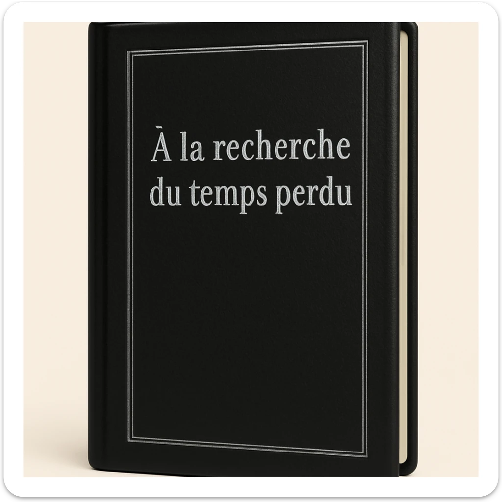 Edit the emoji of a classic French book inspired by 'À la recherche du temps perdu' with a black cover and silver title. The style should be elegant, minimal, and no text on the cover. Maintain the classic book look with a refined and simple design. sticker