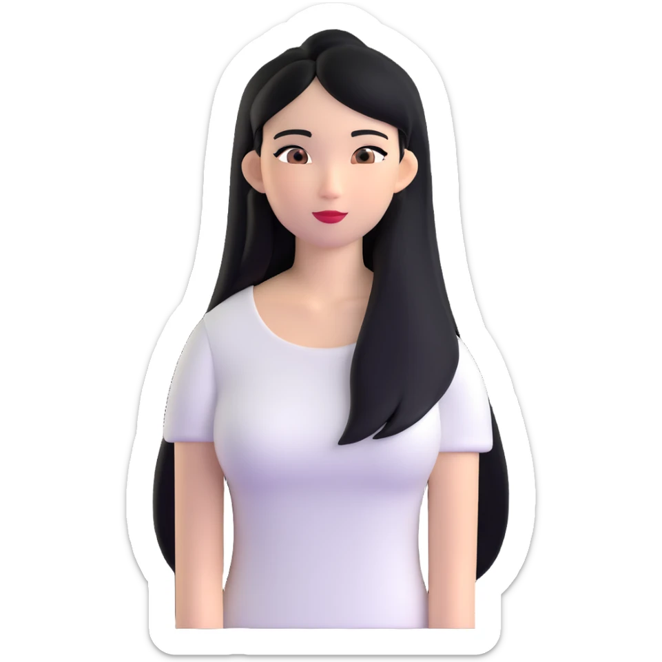 Miss Universe Southeast Asian woman with very long straight black hair wearing a beautiful white top sticker