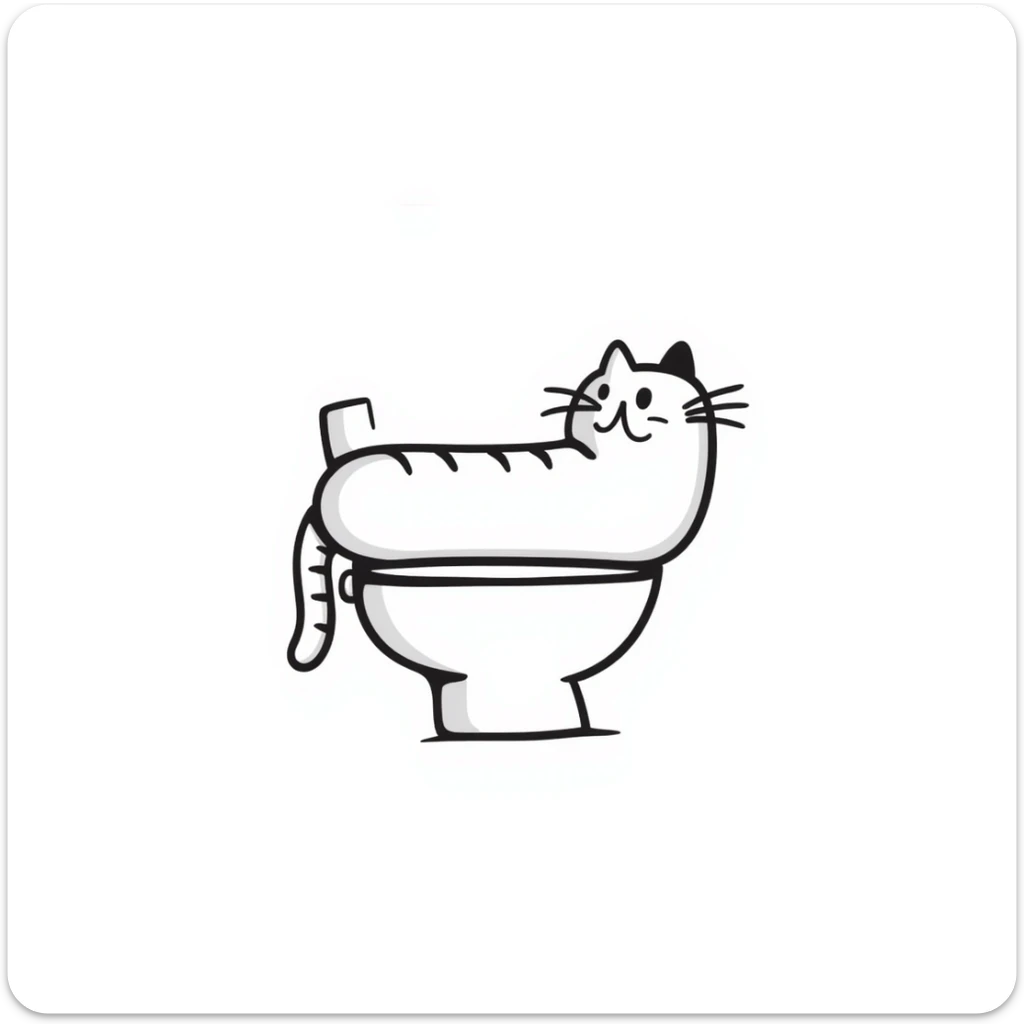A cat in the form of a baguette sitting on a toilet sticker