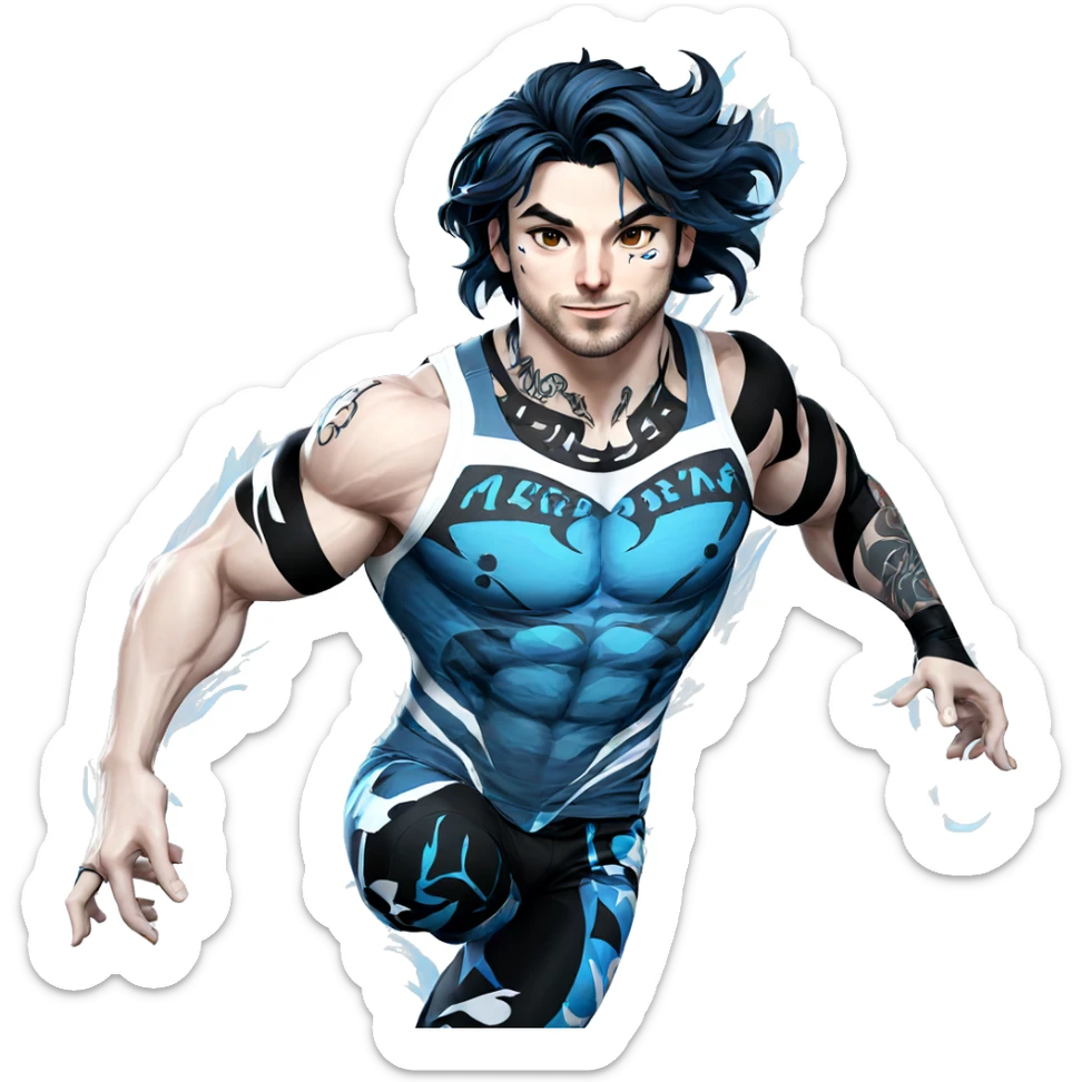 muscular boy with tattoos sticker