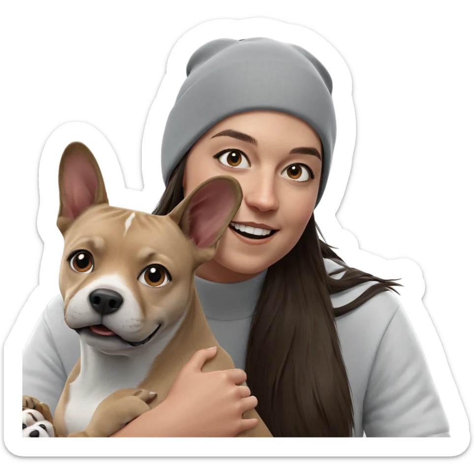 smiling girl with dog sticker
