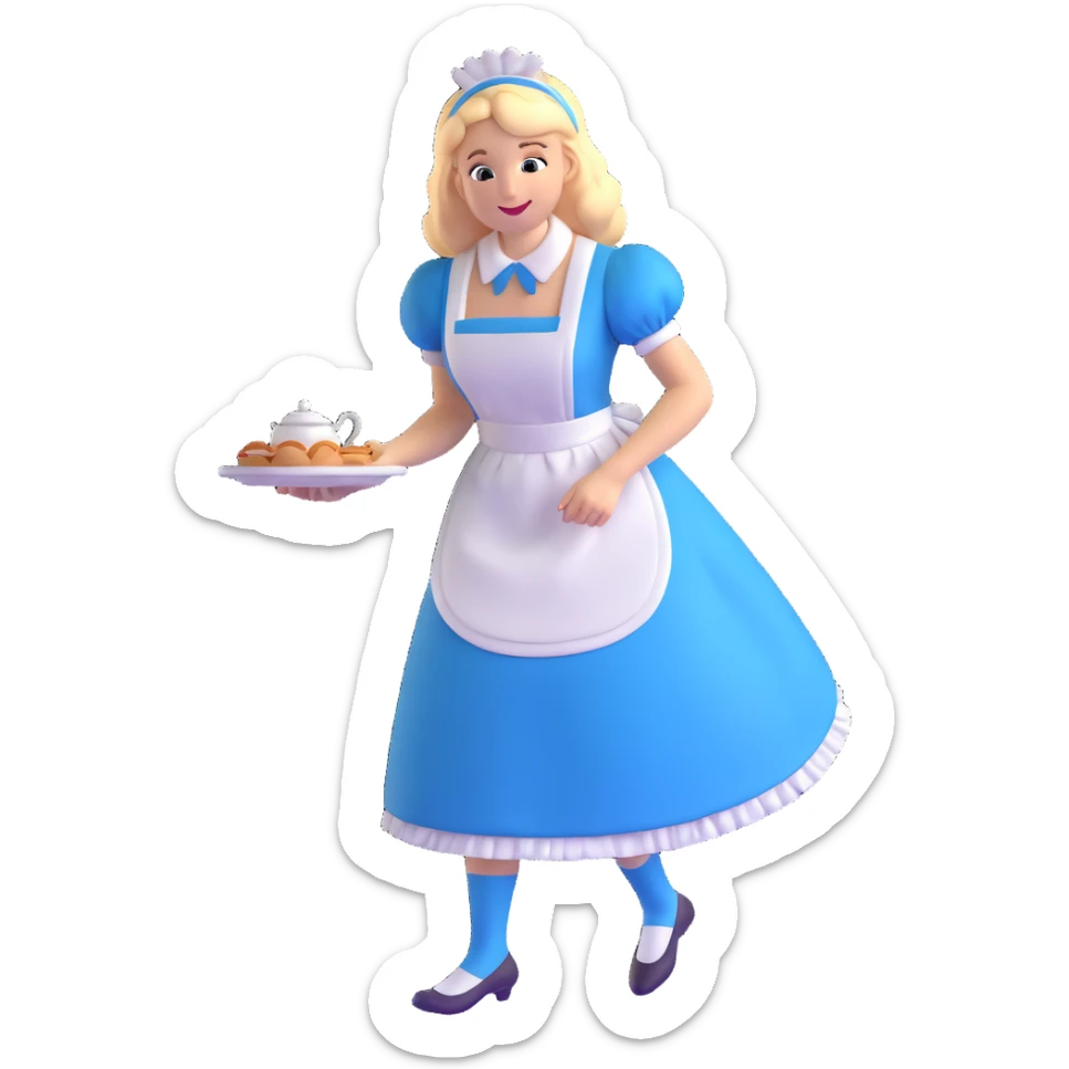 Disney's Alice in Wonderland curtseying elegantly in her blue dress with white apron sticker