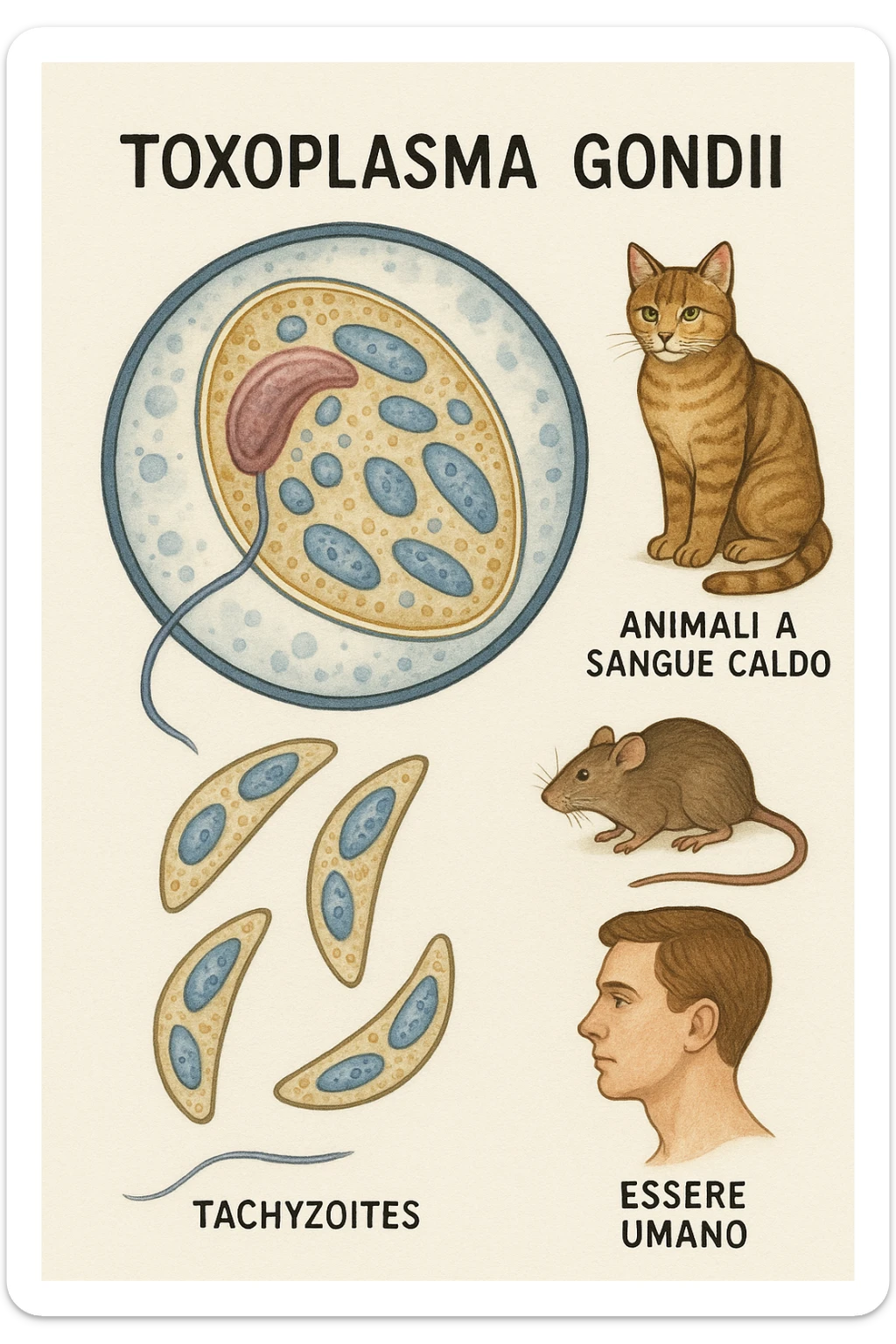 Toxoplasma gondii, che infetta tutti gli animali a sangue caldo, compreso l'essere umano in italiano sticker