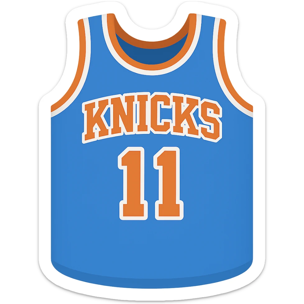 new york knicks basketball jersey featuring the number 11, twitter emoji style sticker