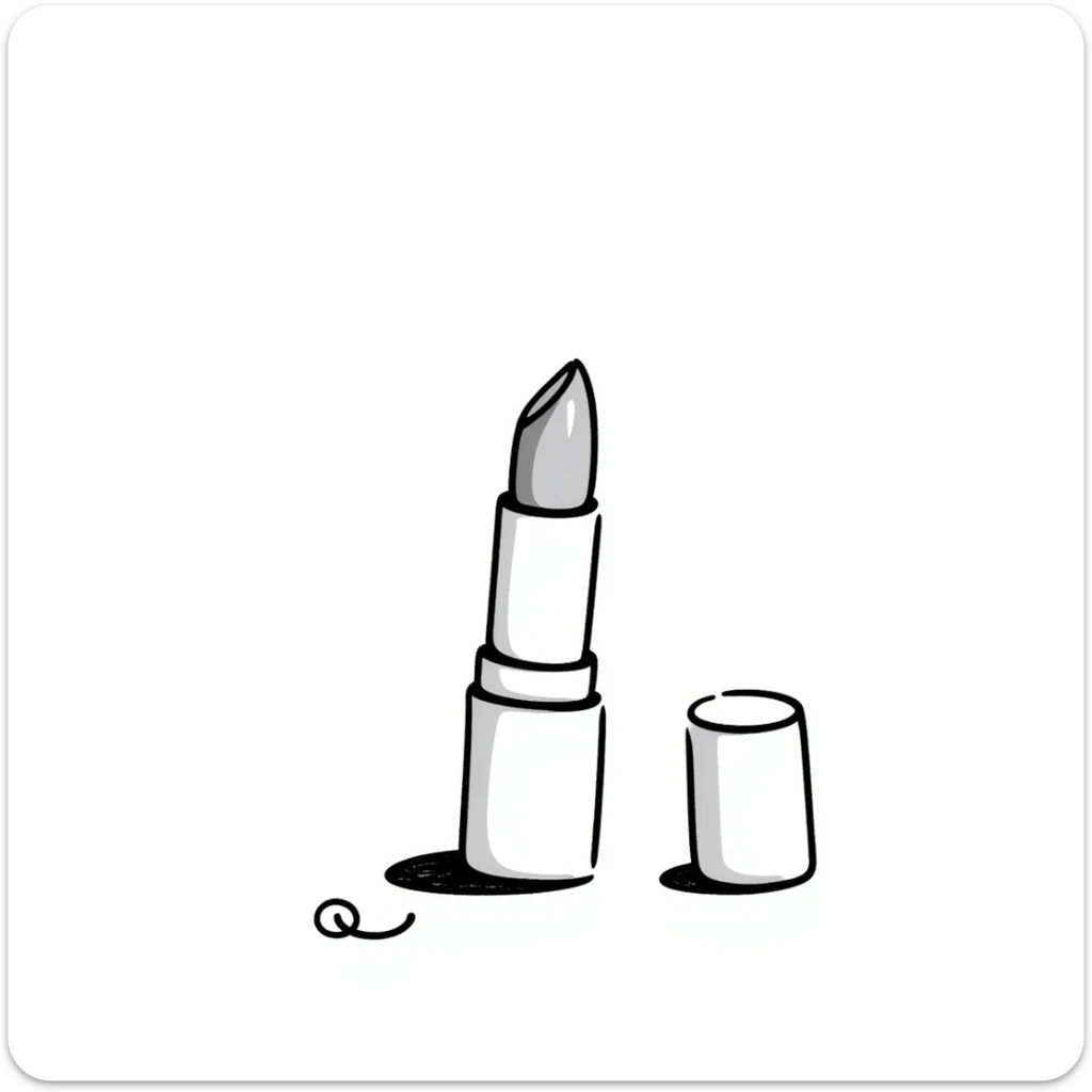 lipstick with the cap off showing the lipstick bullet in pastel colors dd9fb0 ffc6d3 a3bfc9 c4bee2 f1b091, detailed hand-drawn doodle style sticker