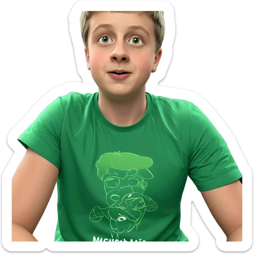boys in green shirt indoors sticker