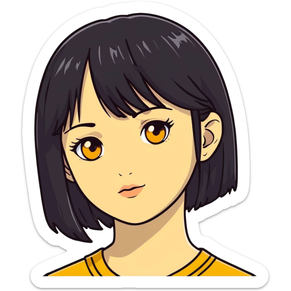 woman with black straight hair, very pale skin, yellow amber eyes sticker