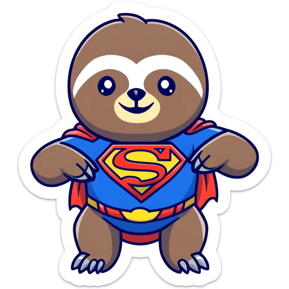 Sloth from The Goonies movie with deformed face and superman t-shirt sticker