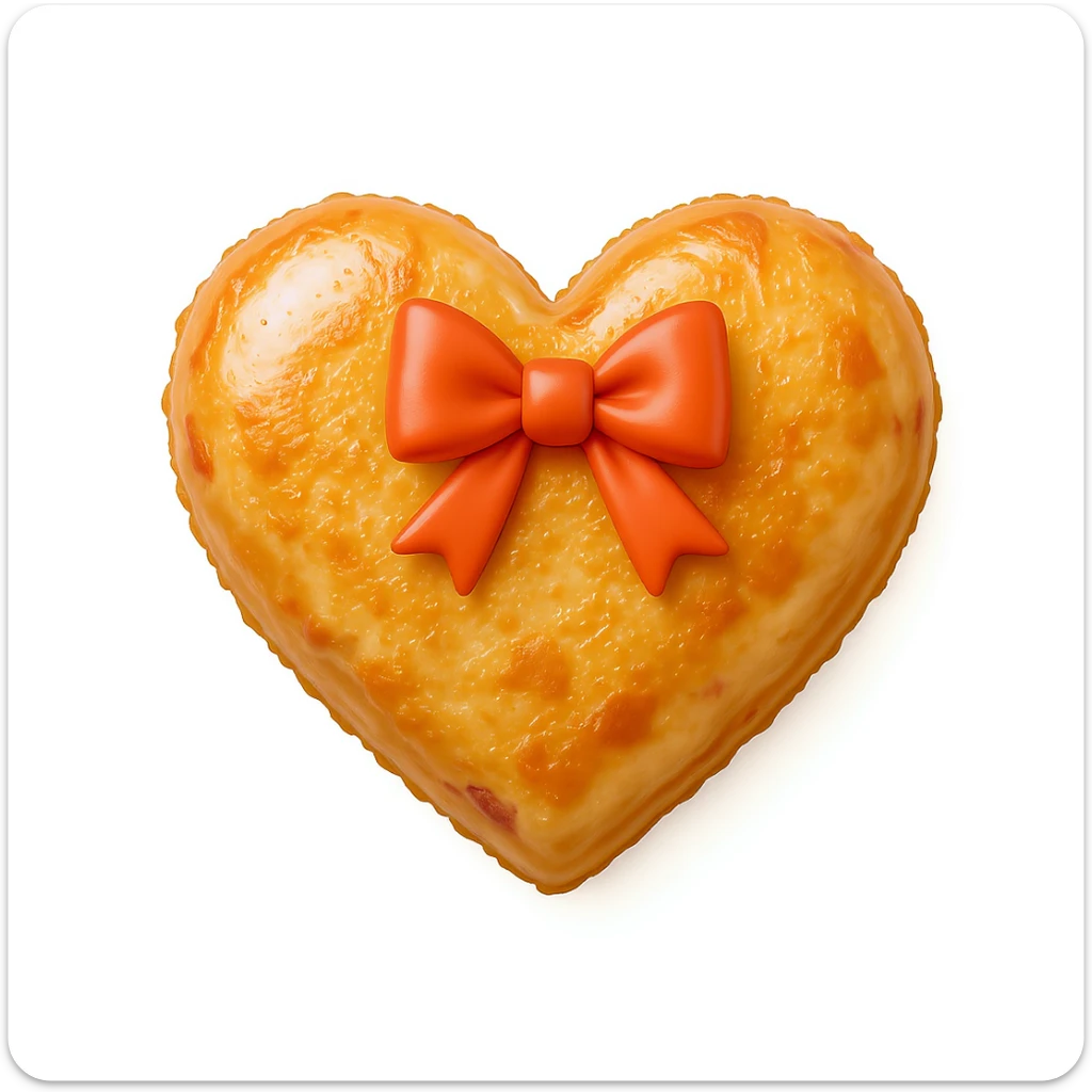 food heart emoji, shiny, with a bow accent, no background sticker