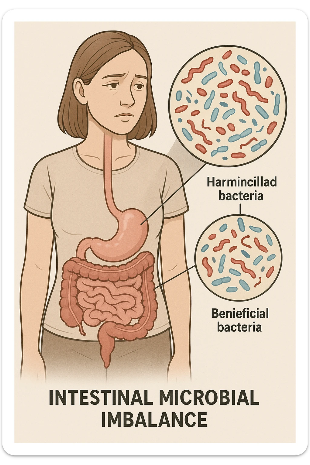 Donna con disequilibrio della flora microbica intestinale sticker