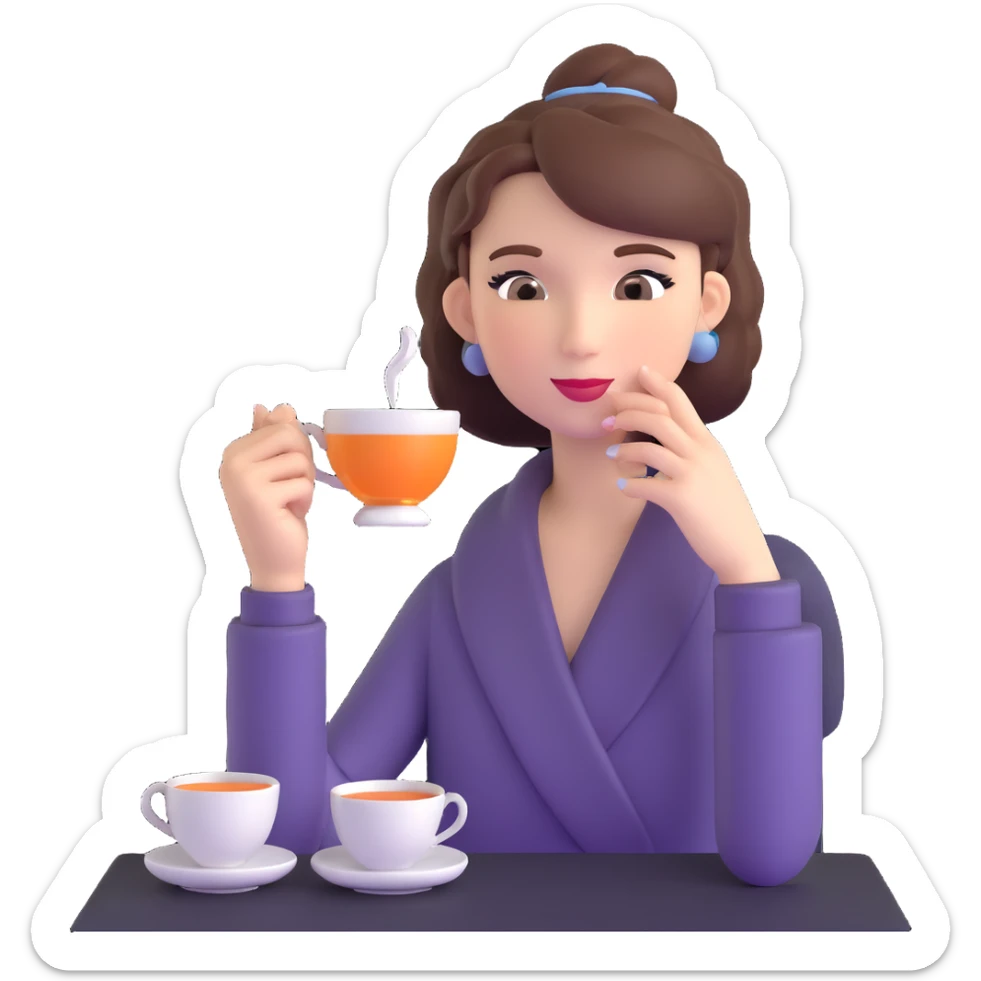 British girl with elegant hairstyle enjoying tea, focus on girl not teaware sticker