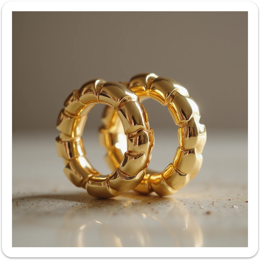 photorealistic gold Chanel logo hoop earrings, shiny and luxurious sticker