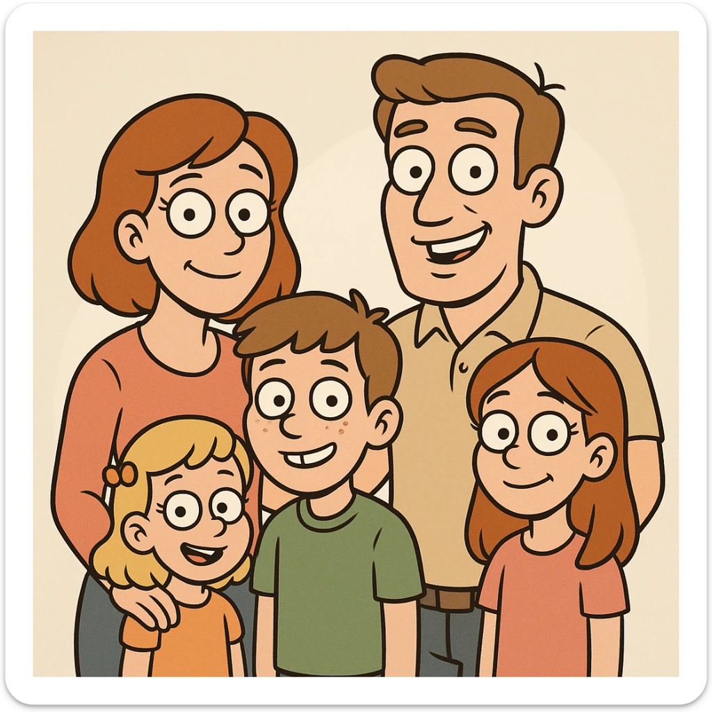a white family with three children, a boy and two girls sticker