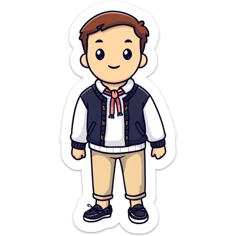 preppy outfit with boat shoes and sweater tied around shoulders sticker