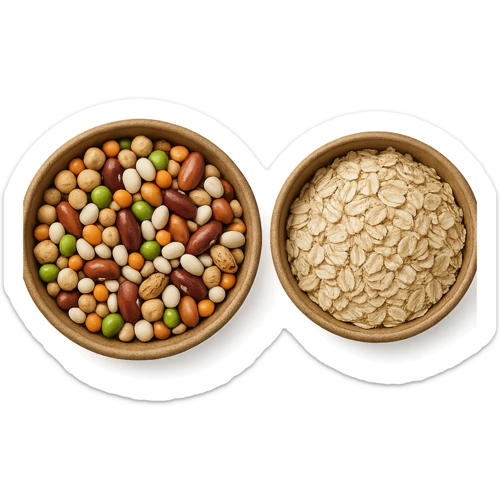 BOWL DI LEGUMI INSIEME A BOWL DI FIOCCHI DI AVENA POGGIATE,  iperrealistico 4k sticker