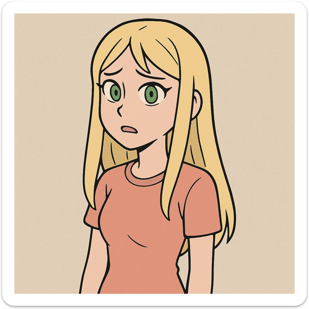 blonde girl, long straight hair, green eyes, anime style sticker