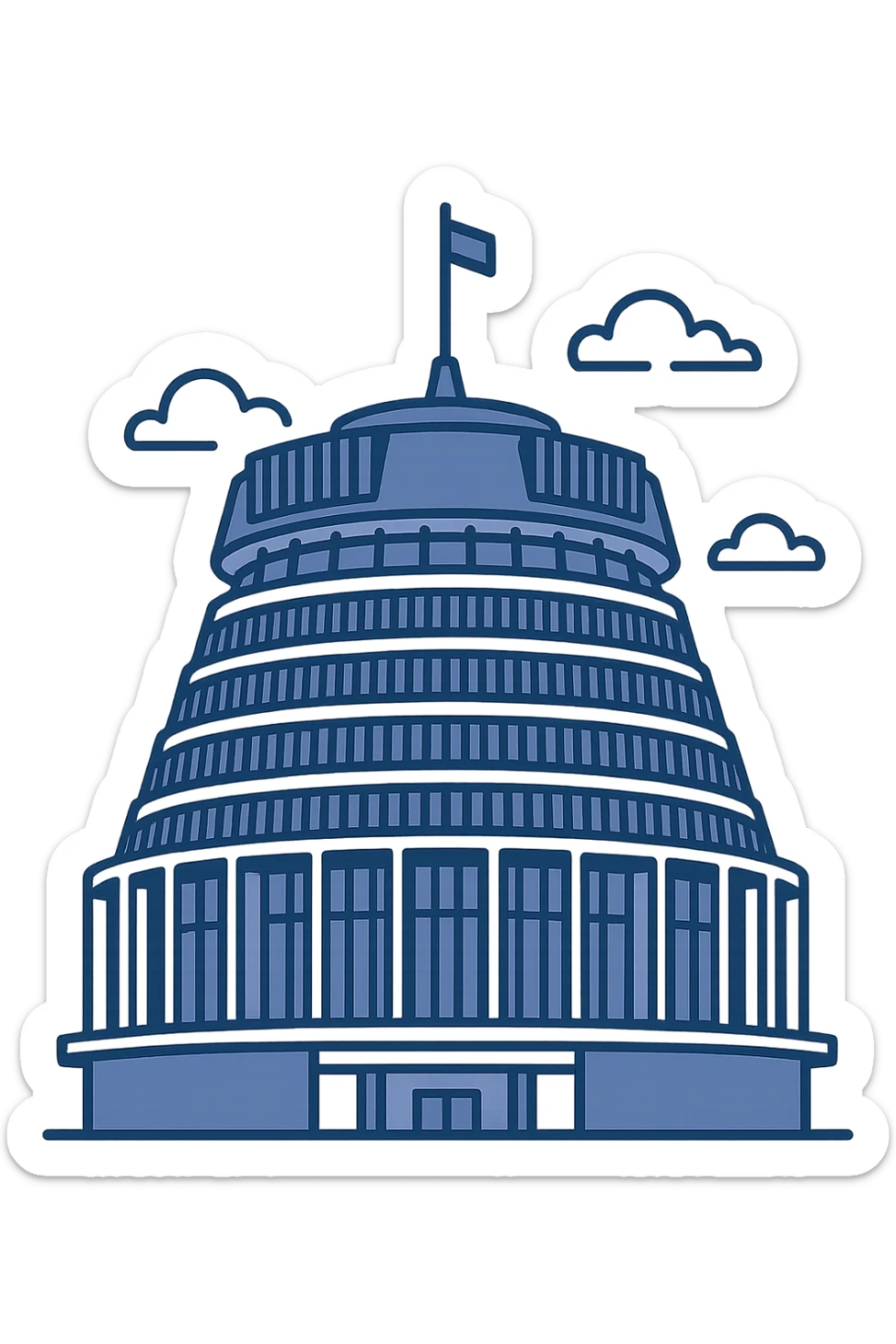the Beehive Parliament building in Wellington, New Zealand, in a flat minimal style, no text sticker