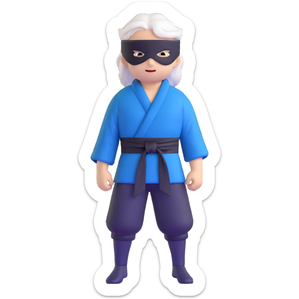 Satoru Gojo from Jujutsu Kaisen with white hair, blindfold, black and blue outfit, confident smirk sticker