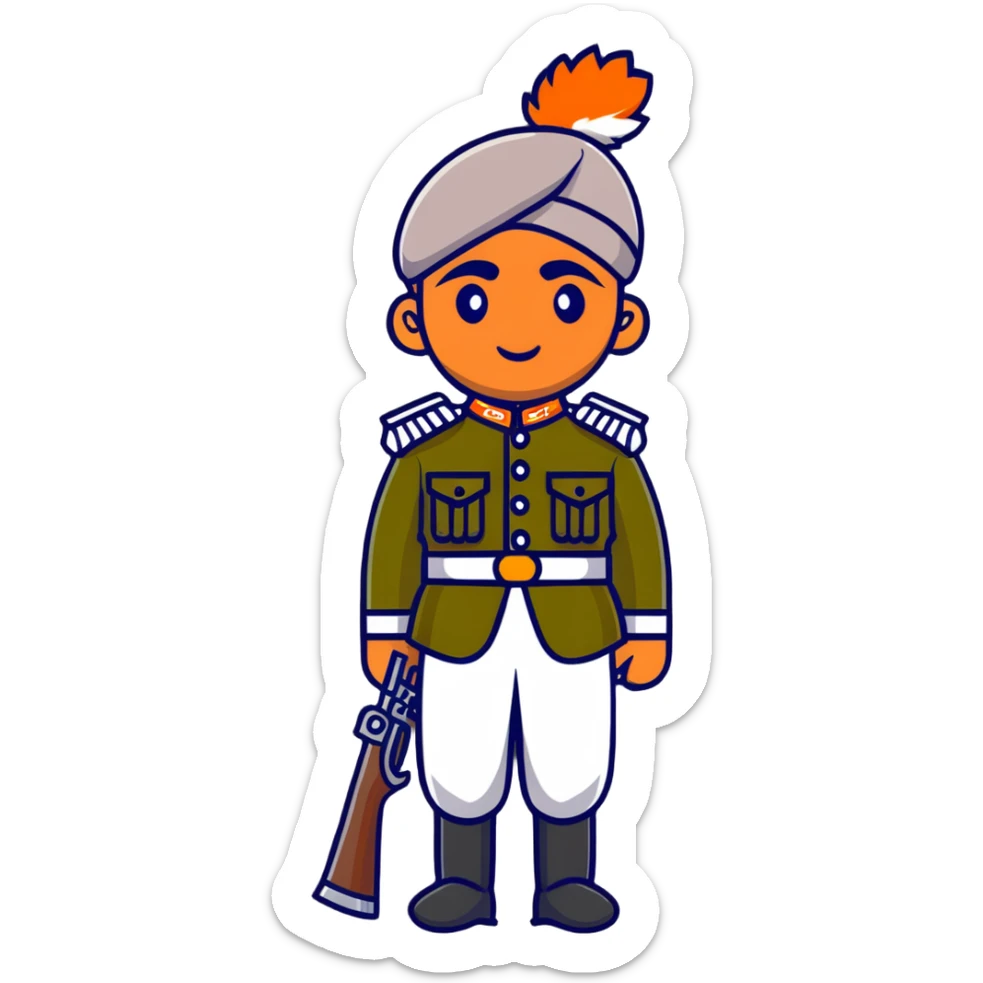historical sepoy Indian soldier in 19th century military uniform with rifle sticker