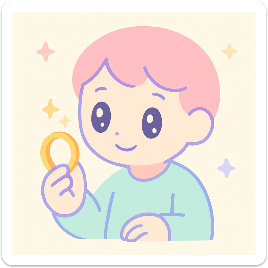 friendly style of a person holding a gold ring and inspecting it sticker