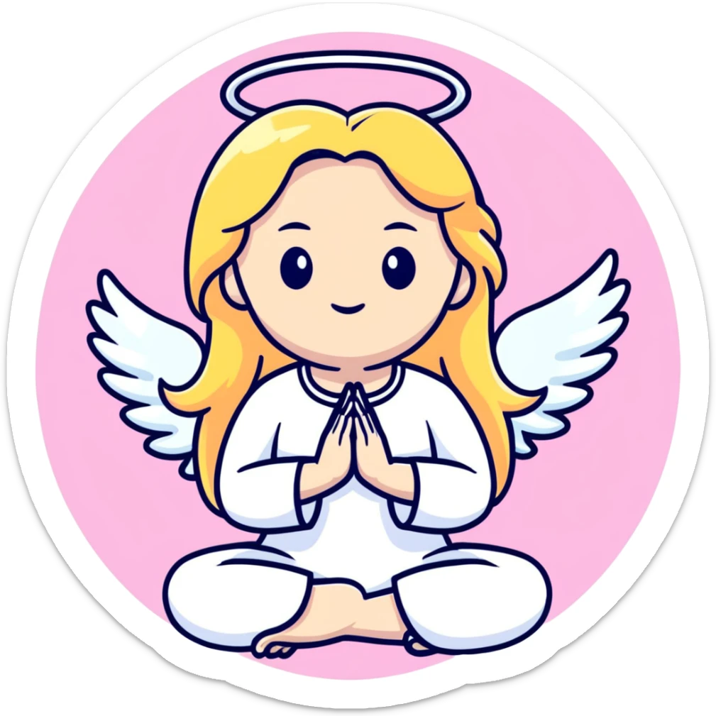 woman with long blonde hair as an angel meditating with pink cufflinks in her hair sticker